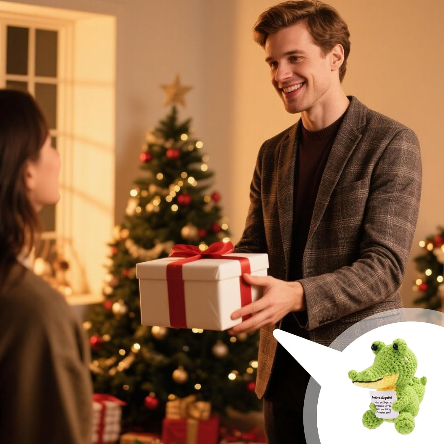 TOYMIS Positive Crochet Crocodile, Mini Cute Crochet Crocodile with Encouraging Card Incentive Crocodiles Gifts Emotional Plush Dolls for Friends Family image number 4