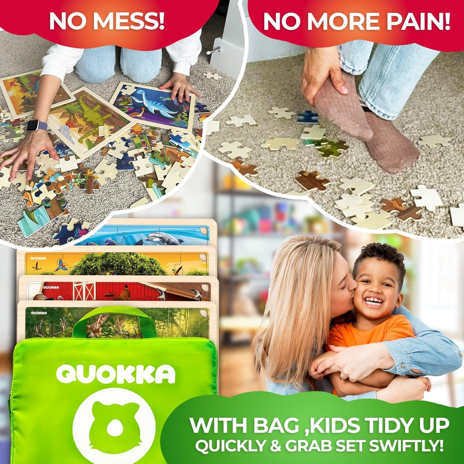 QUOKKA 4SET Puzzles for Kids Ages 4-6 - 48 Pcs Wooden Toddler Realistic Montessori Puzzles Ages 3-5 - Wild Animals Africa Ocean Farm Learning Games for Boys and Girls 4-8 Year Olds image number 3