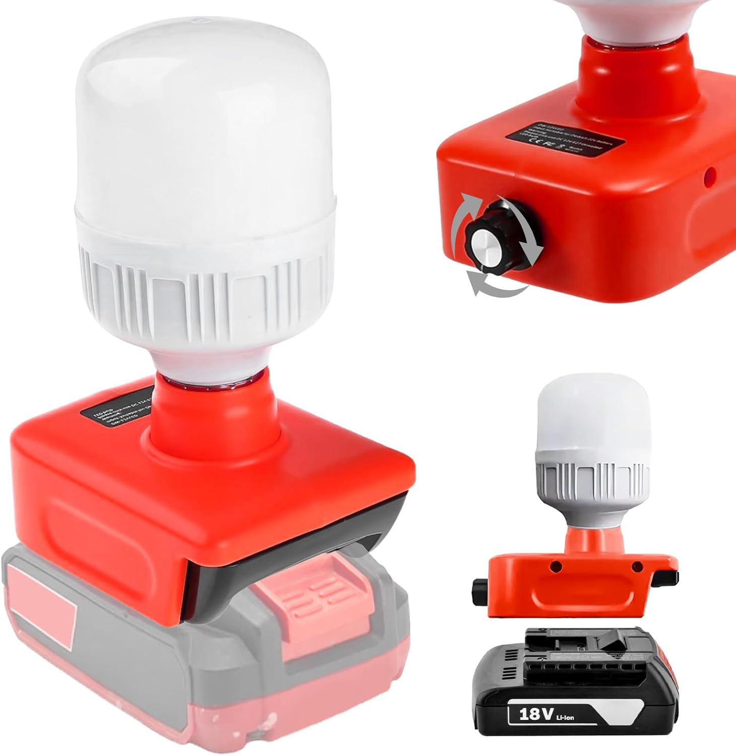 Battery Lamp for Einhell 18 V Battery, 12 W LED Work Light with E27 Bulbs Adjustable Brightness 150-1300LM Spotlight, Wireless Work Spotlight for Construction Sites and Outdoor Camping Emergency image number 5