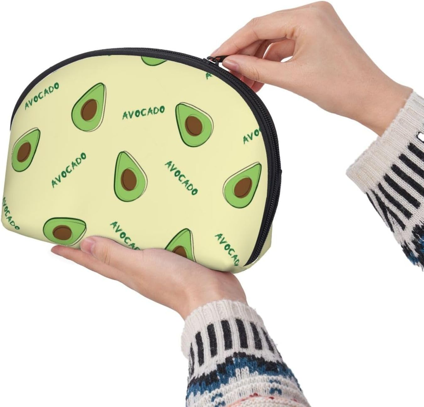 Cozimangoe Coin Pouch Makeup Bags Set, 2 Piece Shell Shape Cosmetic Bag with Pockets for Daily Travel Handbag Lipstick Keys Toiletry, Personalized Green Avocado image number 6