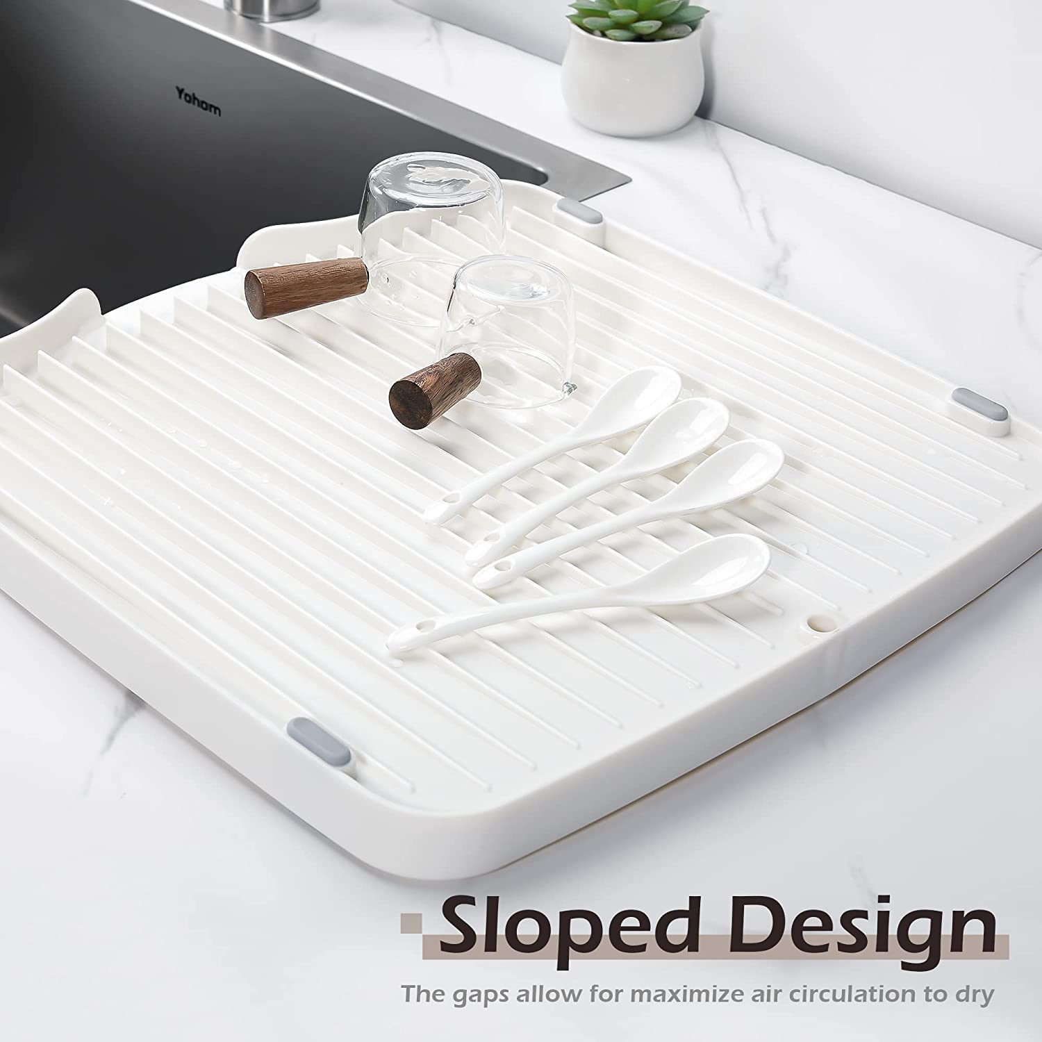 YOHOM Draining Board Tray for Under-Mount Sink Drain Board Plastic Dish Drainer Board for Kitchen Counter Utility Draining Board 13.78" L X 13.19" W X 1.1" H image number 3