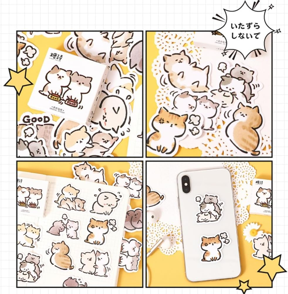 45Pcs Cute Cat Stickers for Scrapbooking, Bullet Journal, DIY Decoration, Planners, Suitcase, Diary, Notebooks, Album, Laptop, Phone Cases, and Art Crafts