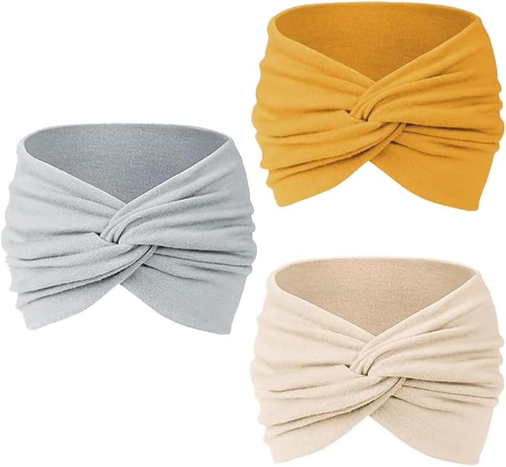 AOEVUIR Pack of 3 Headbands for Women Non-Slip for Short Hair Yoga Workout Running Sports Elastic Hair Bands for Women Hair Twist Turban Hair Wrap for Girls image number 2