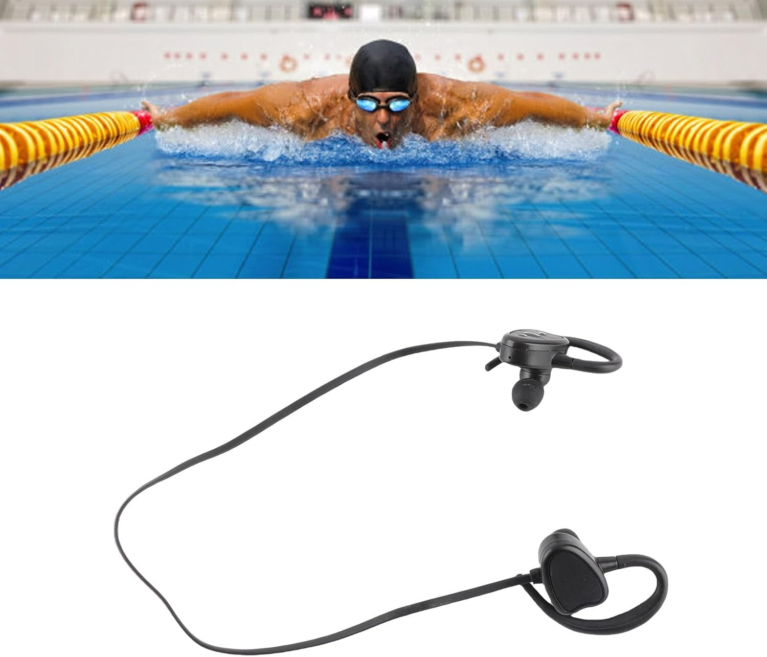 Depisuta Floating Bluetooth Headphones, Waterproof IPX8, Intelligent Voice Prompts, Sports Headphones with Noise Reduction for Running Training in the Gym (Black) image number 5