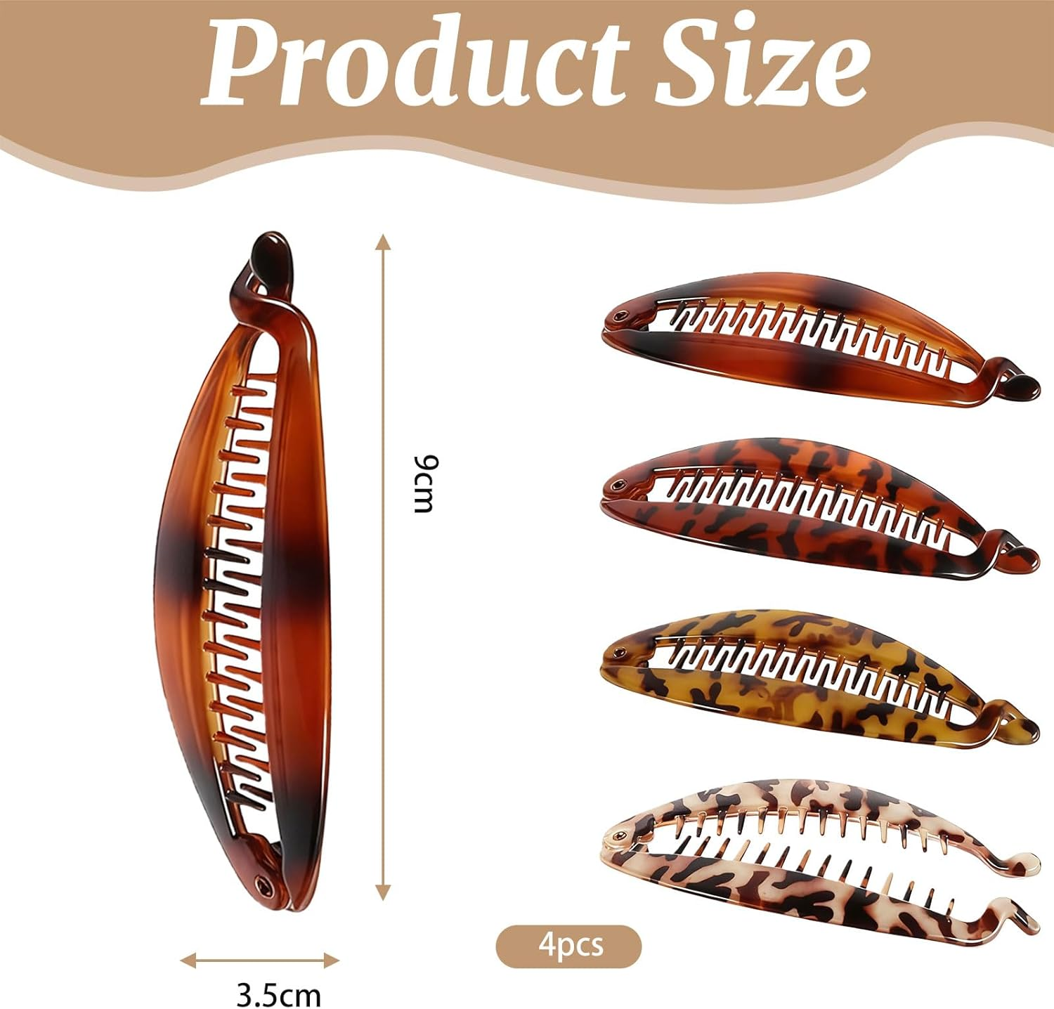 Xanthelle Banana Clip, Pack of 4 Large Banana Clip Hair, Flexible Banana Hair Clip for Women, Classic Hair Clip Banana for Thick & Thin Hair Styling image number 4