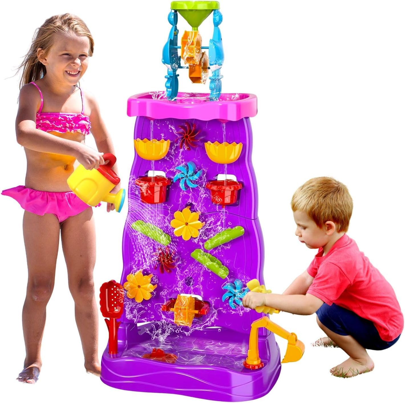 Kids Waterfall Wall Table, Double Side Water Sand Pit Pool Toys Play Ground Activity Centre Park Beach Backyard Indoor Outdoor Game Playset
