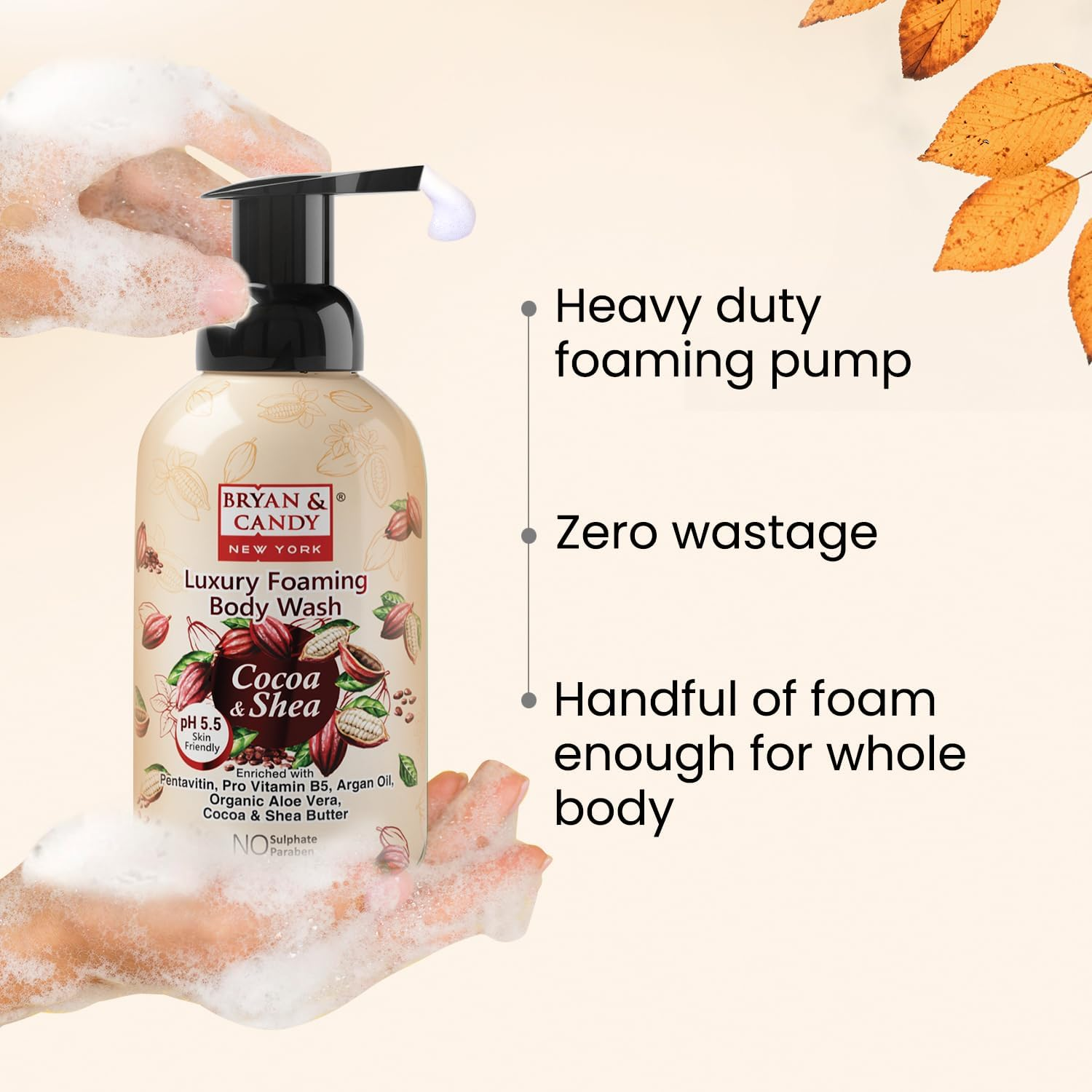 Bryan & Candy Cocoa Shea Luxury Foaming Body Wash with Pentavitin, Pro Vit B5, Argan Oil, Aloe Vera, Cocoa Shea Butter, Skin Friendly Ph 5.5, All Skin Types, 400 Ml image number 4