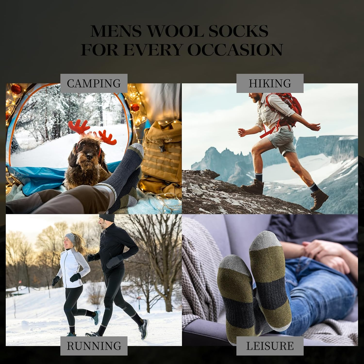 SIMIYA 5 Pair Merino Wool Socks Men Warm Thick Thermal Socks Hiking Socks for Cold Winter Outdoor Walking Running Skiing image number 7