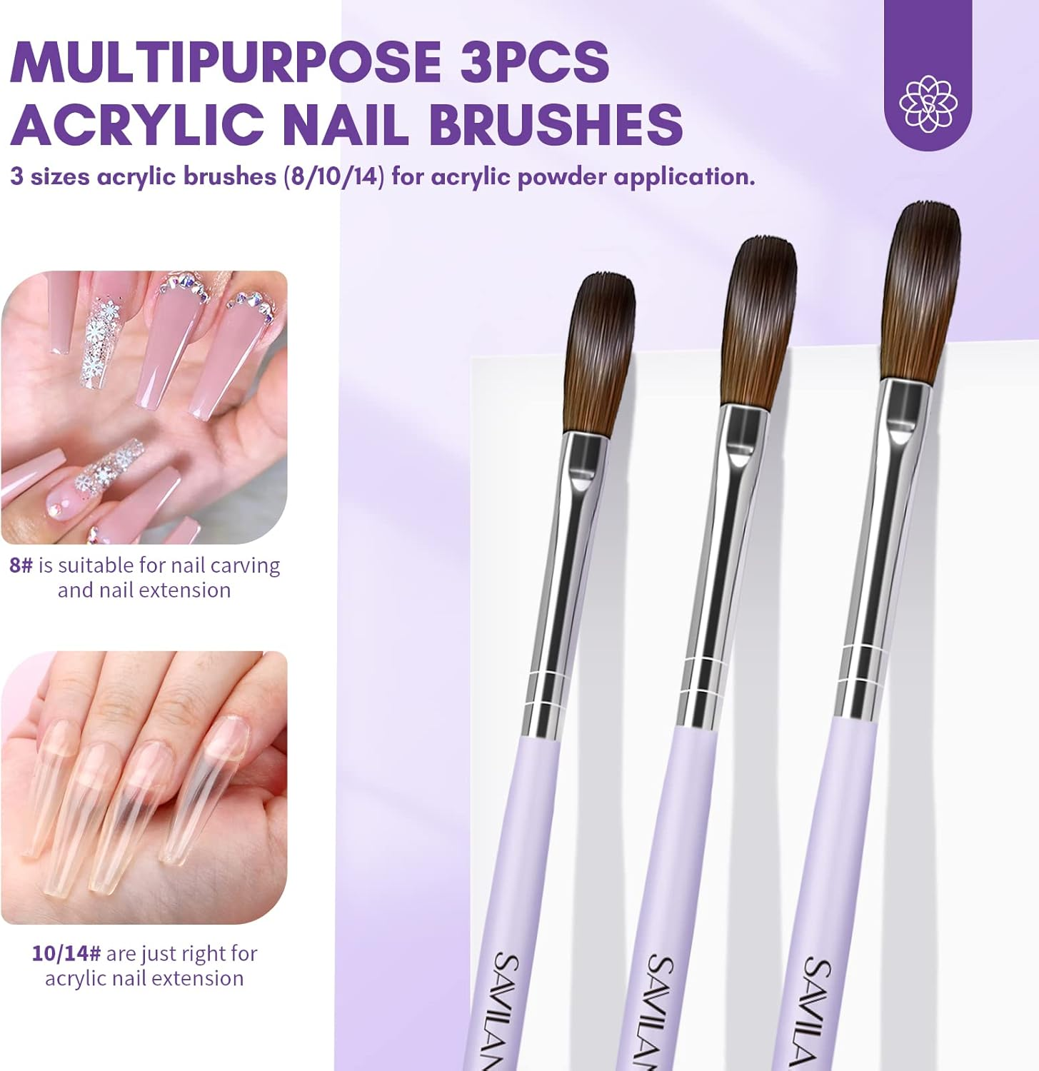 Saviland Acrylic Nail Kit &ndash; 3 Colors Acrylic Powder with Acrylic Liquid 3PCS Acrylic Nail Brush Electric Nail Drill Nail Forms Nail Kit Set Professional Acrylic with Everything for Extension Nail Art image number 3