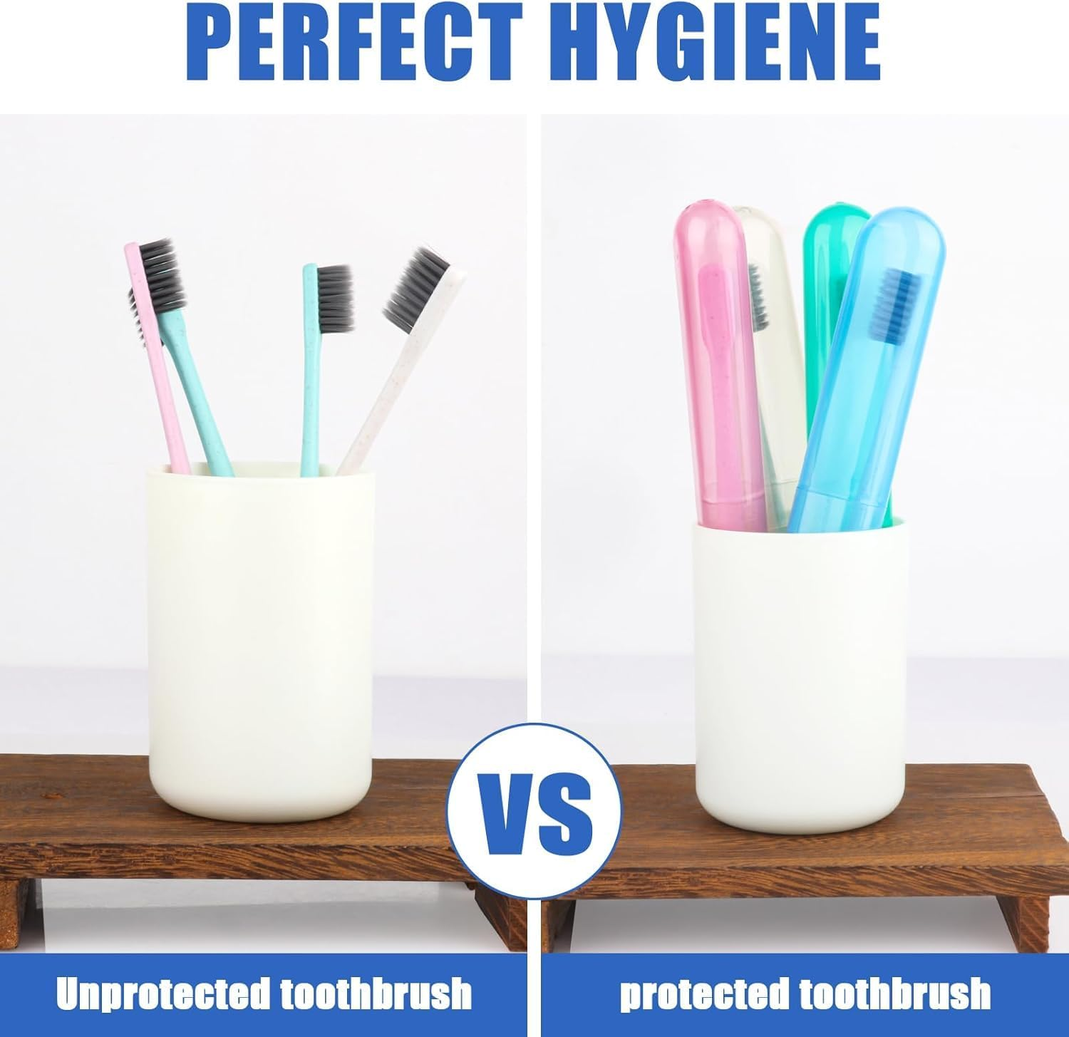 4 Pack Toothbrush Cases Travel Toothbrush Holder Portable Toothbrush Container Protector Cover Case for Traveling, Camping, Home, School, Business (White+Green+Blue+Pink, One Size) - 4-Color Packaging image number 3