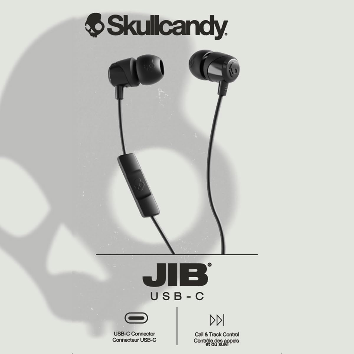 Skullcandy Jib USB-C Wired Earbuds with Noise Isolating Fit, Built-In Microphone Call and Track Control for Iphone Android, Ear Gels for Custom Fit - True Black - Bone image number 2