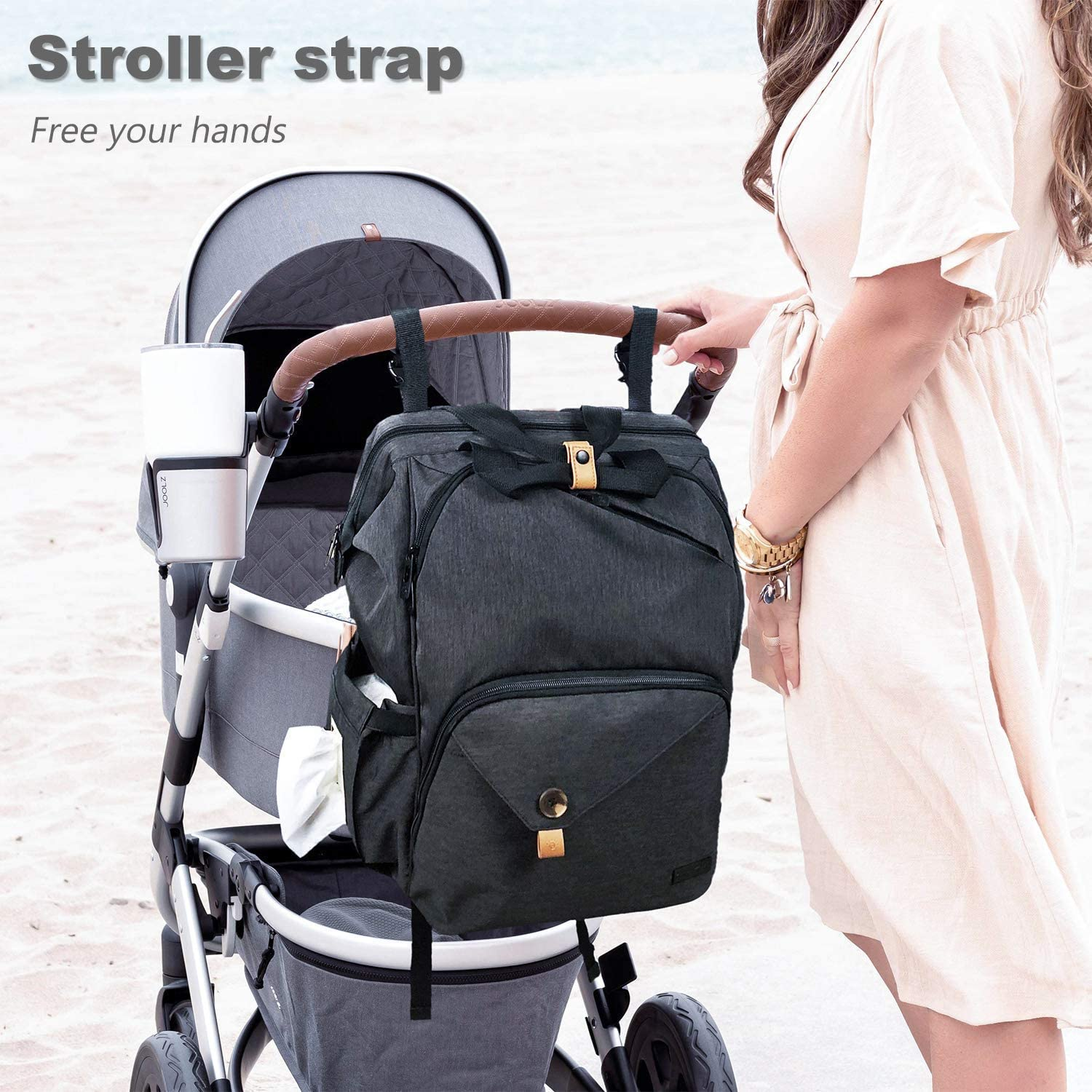 Hap Tim Baby Diaper Bag Backpack Large Capacity Double Compartment with Stroller Straps,Waterproof Nappy Bag Backpack for Newborn Mother/Father(Au7340-Dg) - Grey image number 4