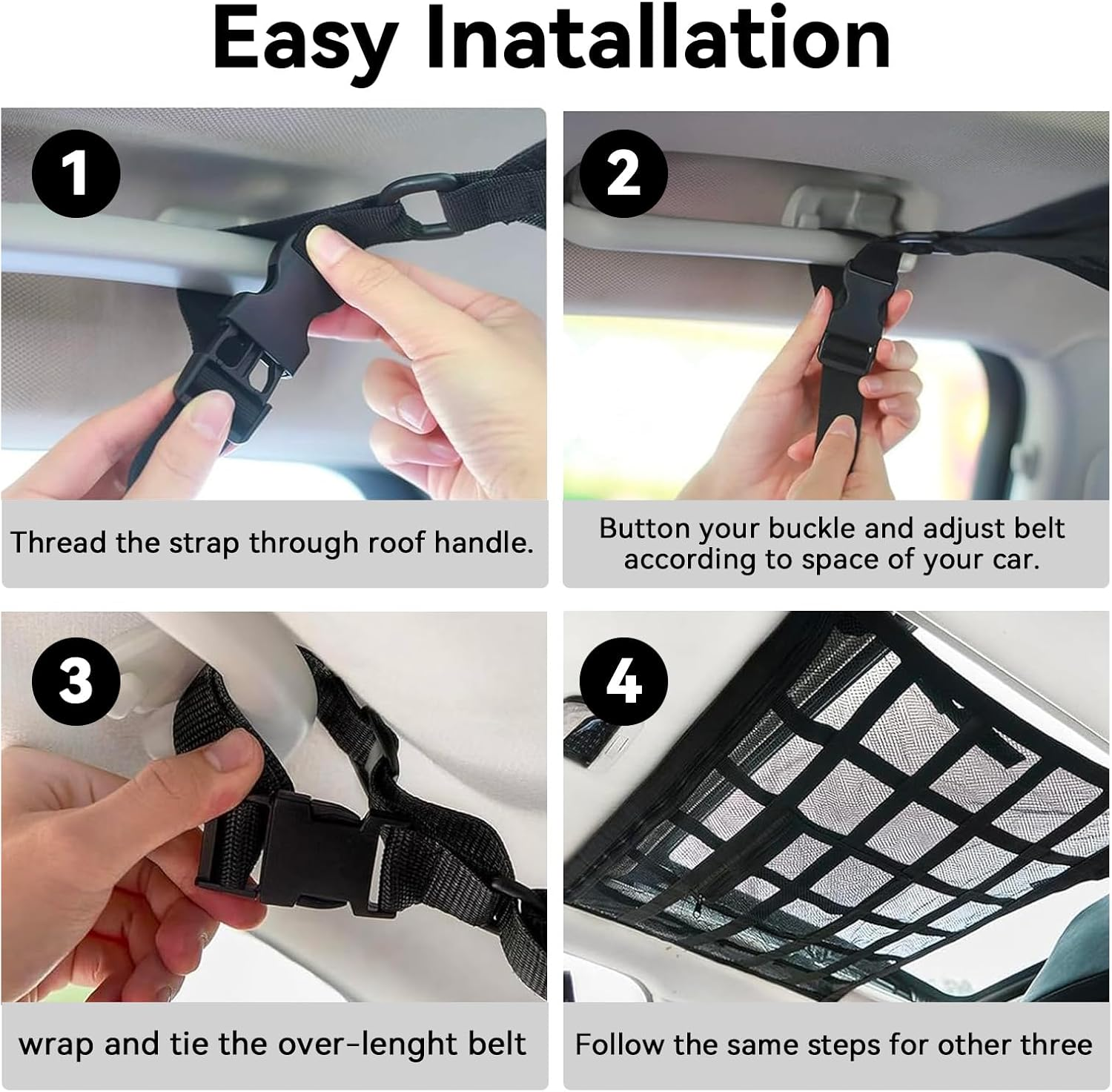 Car Ceiling Storage Net, 78 X 53 Cm, Double-Layer Mesh Organizer with Adjustable Buckles image number 1