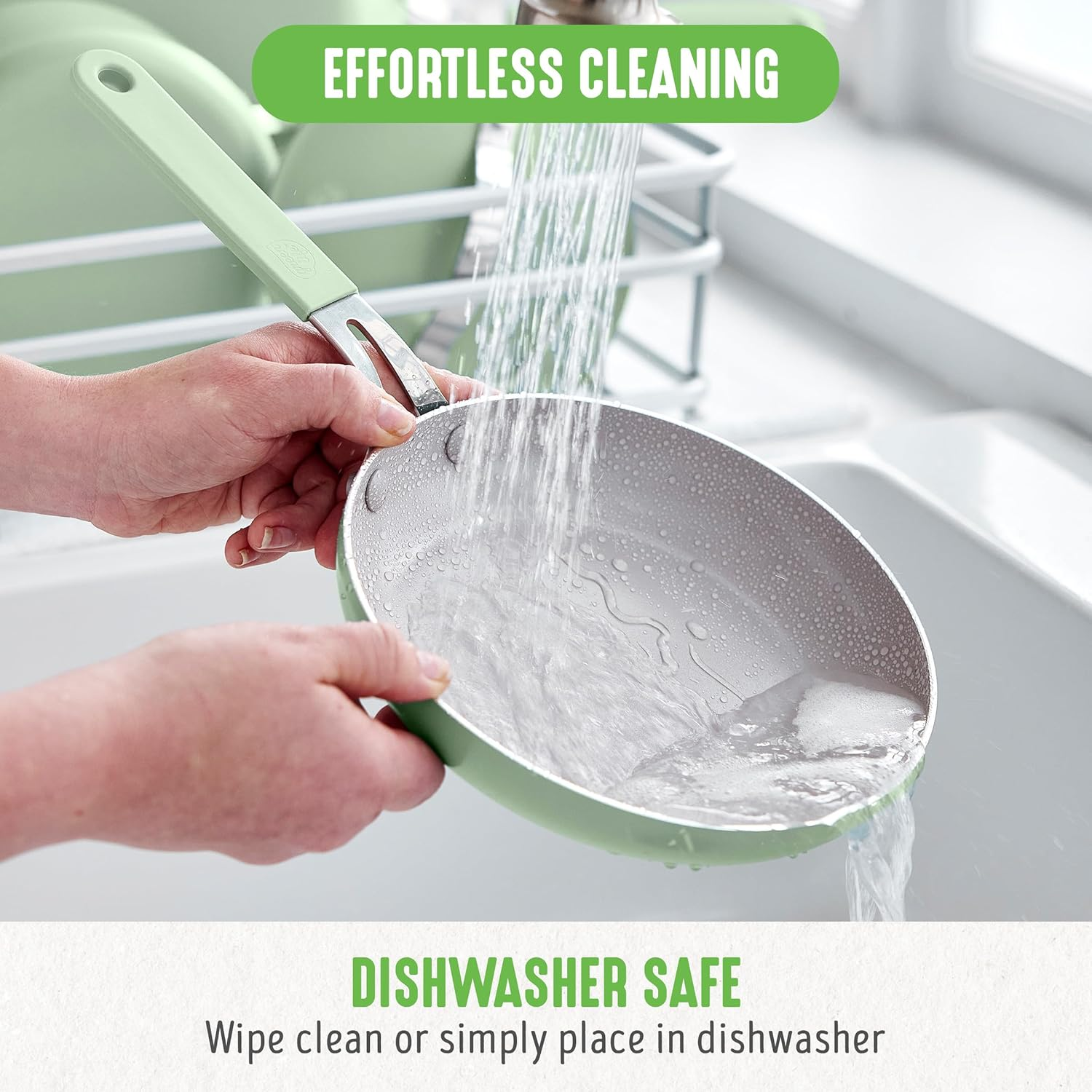 Greenlife Dream 10 Piece Healthy Ceramic Nonstick Cookware Set, Pots and Frying Sauce Saute Pans Set, Pfas-Free, Pfoa-Free, Dishwasher Safe, Oven Safe, Stay-Cool Handle, Sage Green - Rose image number 7