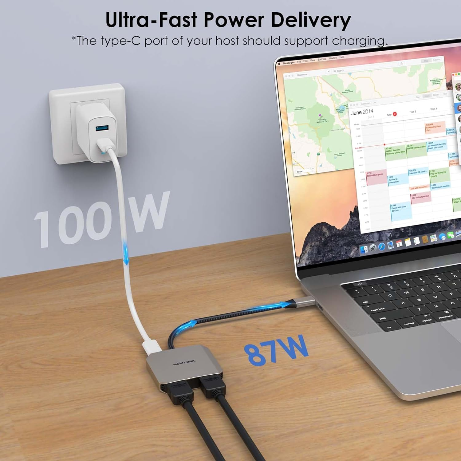 WAVLINK USB-C to Dual HDMI Adapter 4K30HZ Display, 3IN1 USB C Hub with 87W PD, Multi Monitor Converter for Thunderbolt 3,Macbook, Ipad Pro and More, Compatible with Windows, Mac OS, Linux, Ipad image number 4