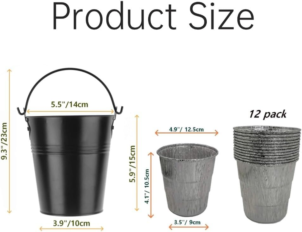 Poemtian Grease Bucket with 12-Pack Disposable Foil Liner, Rust-Proof Iron Alloy Drip Grease Can Tin Liners Replacment Drip Smoker Bucket Liners, Drip Tray Grease Bucket image number 3