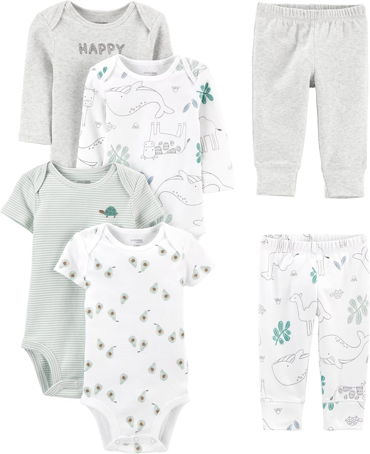 Simple Joys by Carter'S Unisex-Baby 6-Piece Bodysuits (Short and Long Sleeve) and Pants Set