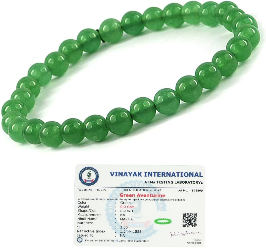 Reiki Crystal Products Certified Green Aventurine Bracelet Reiki Healing Crystal Stone 6 Mm Bracelet, Charged by Reiki Grandmaster & Vastu Expert - Unisex Adult, Standard, Crystal Stone, Green,