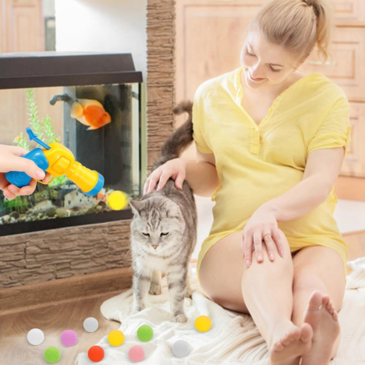 Cat Ball Toy Launcher Gun, 50Pcs Cat Balls with 1 Gun Toy, Cat Toys for Bored/Interactive Indoor Adult Cats, Plush Fuzzy Balls Launcher Cat Toy, Cat Fetch Toy Gun Shooter