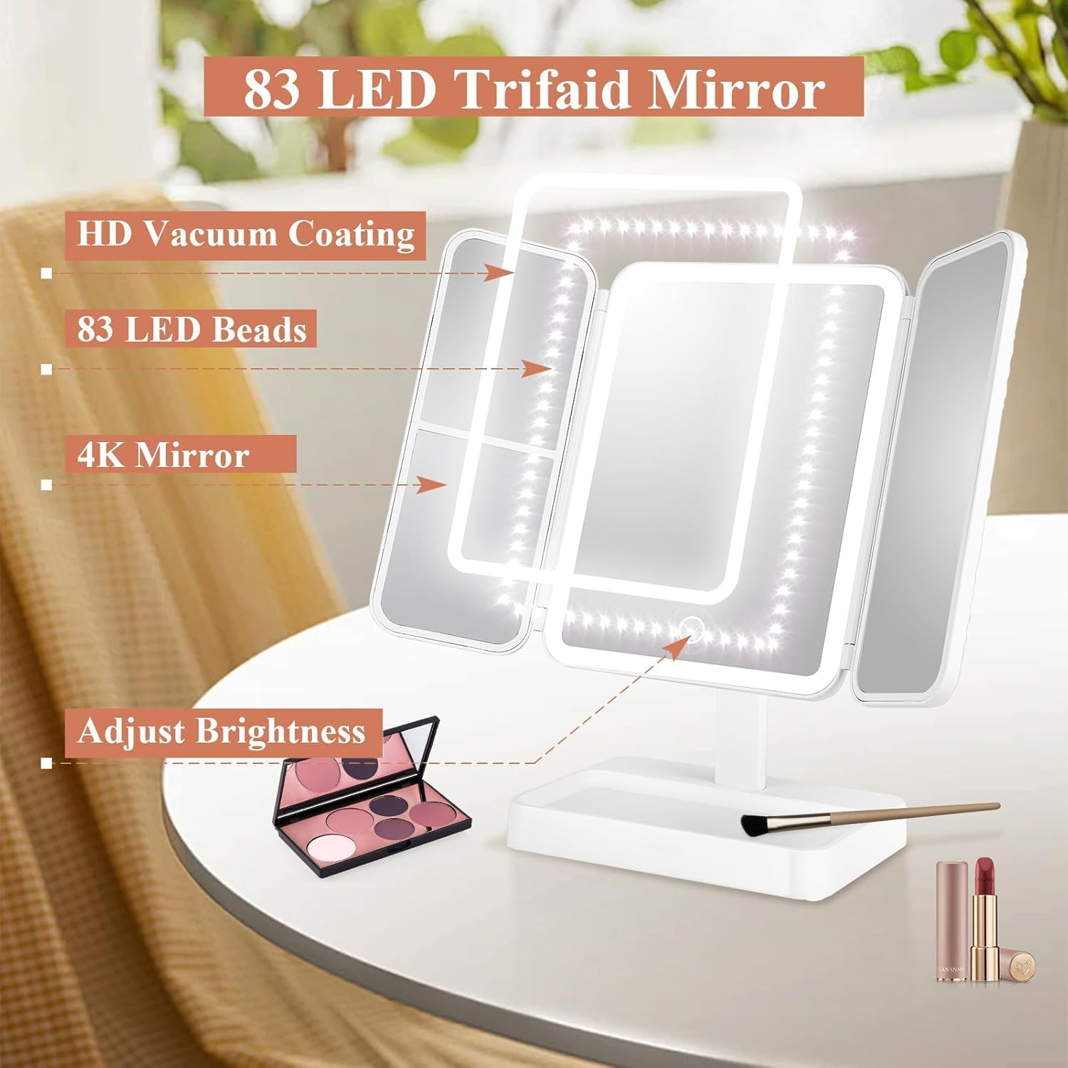 Makeup Vanity Mirror with Lights, Rechargeable Lighted Makeup Mirror with 2X 3X Magnification, Portable Led Leather Pattern Advanced Makeup Mirror with 3 Colors Lights, for Women Girls (White) image number 4