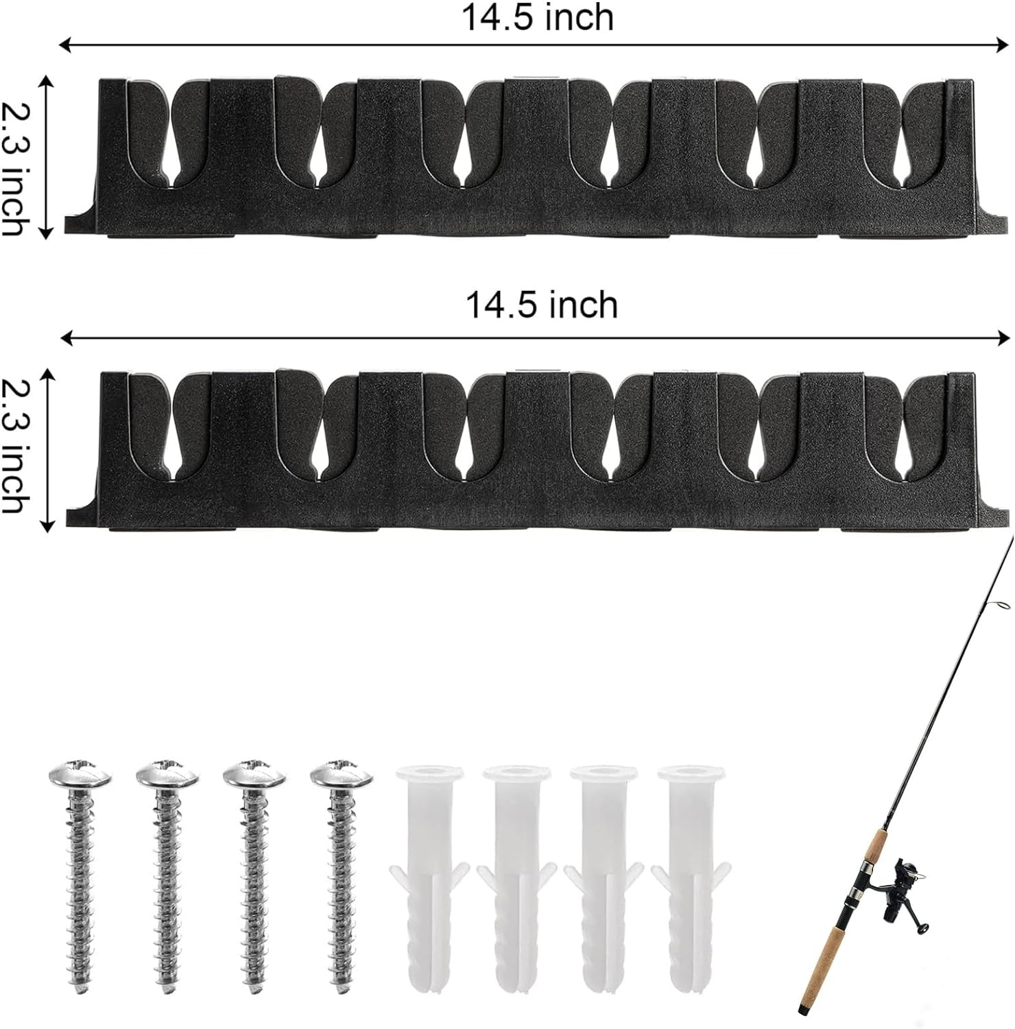 2 Pack Horizontal Fishing Rod Holders for Garage, Fishing Pole Holders to Hold 6 Rods, Wall Mounted Fishing Rod Rack, Kayak Fishing Pole Storage Holder and Rack image number 3