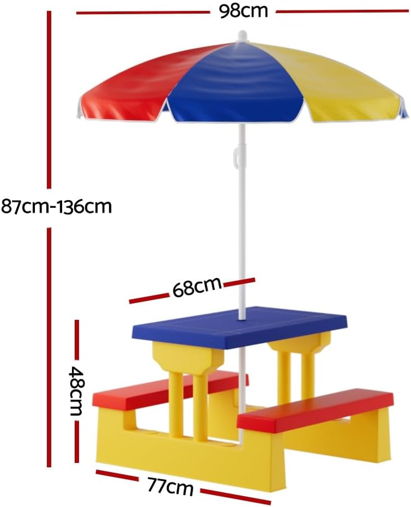 Keezi Kids Outdoor Table and Chairs Set Picnic Bench Umbrella Children Indoor image number 3