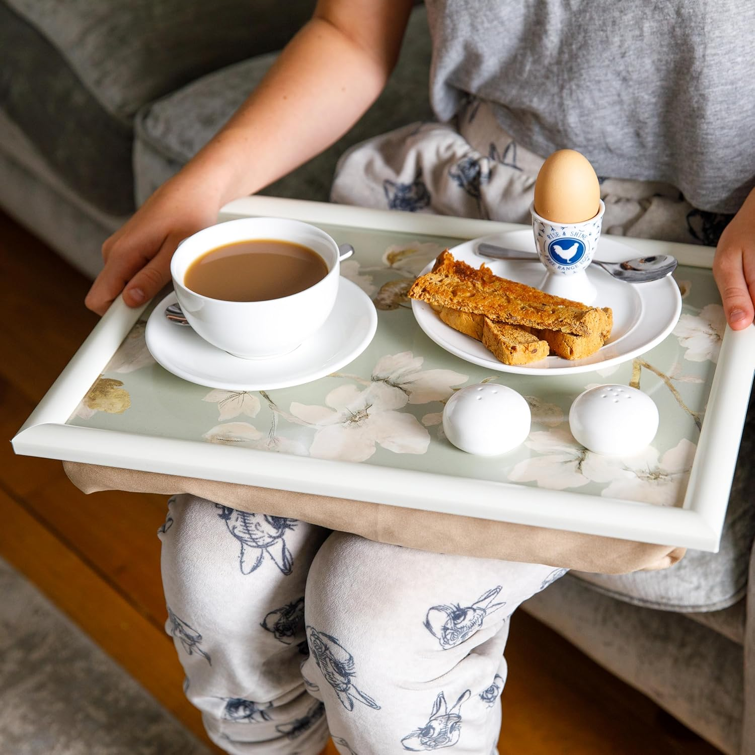Creative Tops Cushioned Lap Tray/Lap Tray with Cushion and 'Duck Egg Floral' Design, Multi-Colour, 44 X 34 Cm image number 1