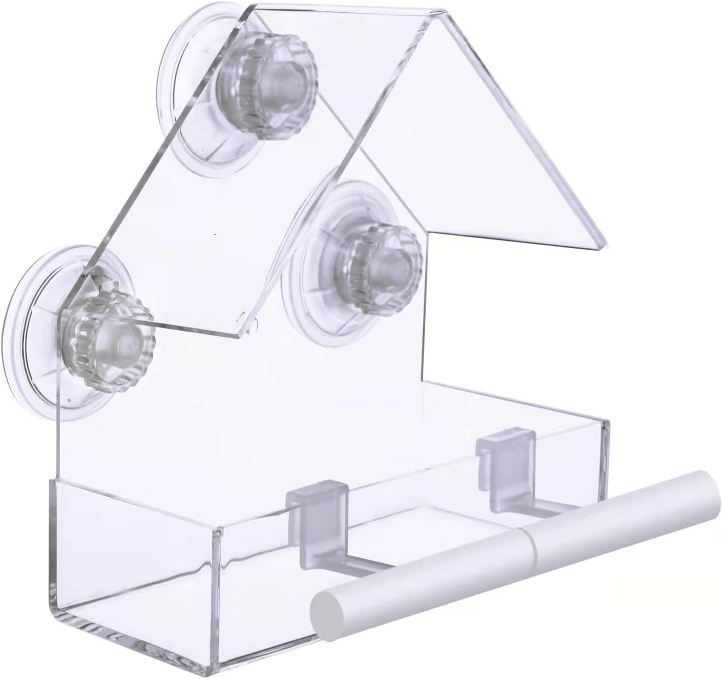 Extra Strong Suction Sups Window Bird Feeder with Drainage Holes. Windowsill Birdfeeders for Small Birds Only. LIANGPIN Acrylic Clear House Shape Design
