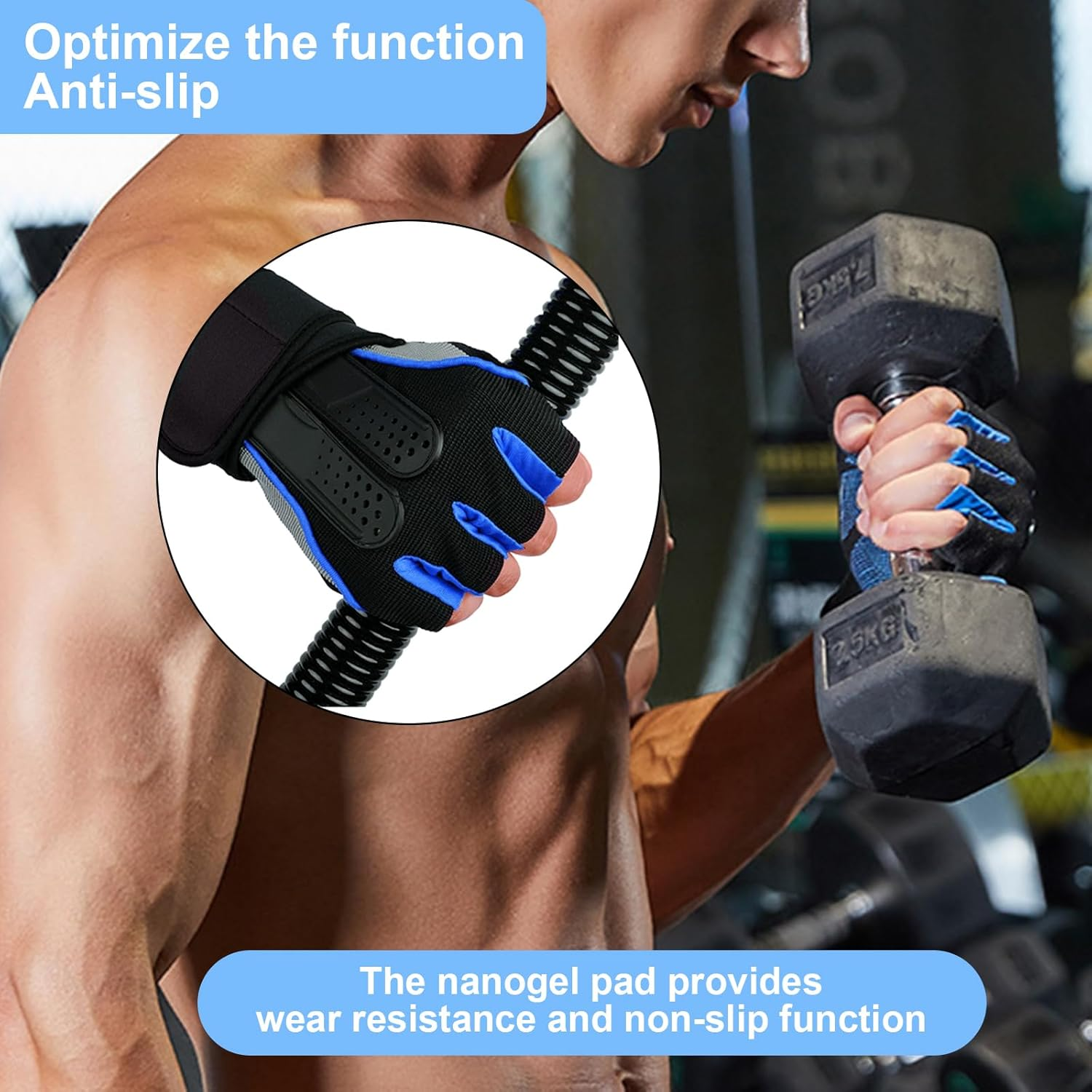 Women'S Gym Gloves with Wrist Protection, Breathable and Non-Slip Cycling Gloves, Ideal for Gym Workouts, Fitness Exercises, Weightlifting (Blue-Xl) image number 4