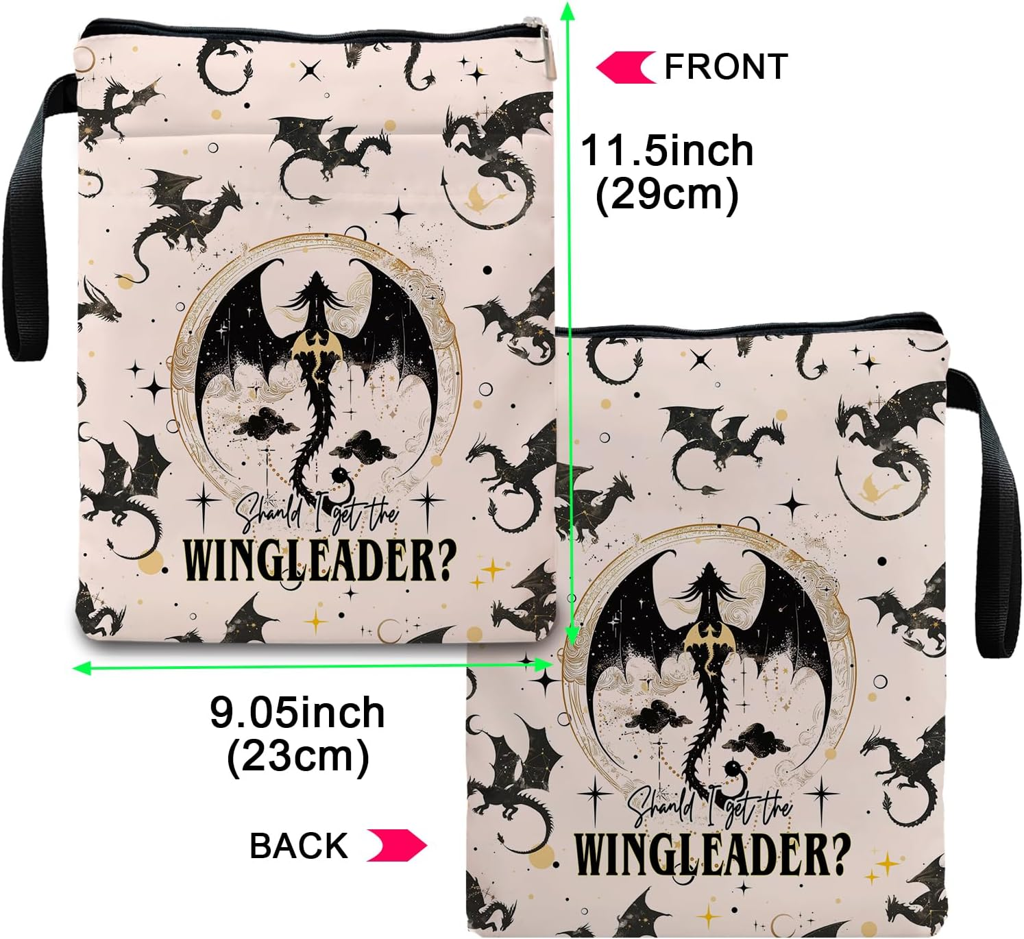 Fourth Wings Inspired Book Sleeve, Book Sleeves with Zipper, Dragon Book Sleeve for Book Lovers, Book Pouch Kindle Protector, Gifts for Women Teacher Librarian Bookworm Bookish (White-A, Large) - White-B image number 7