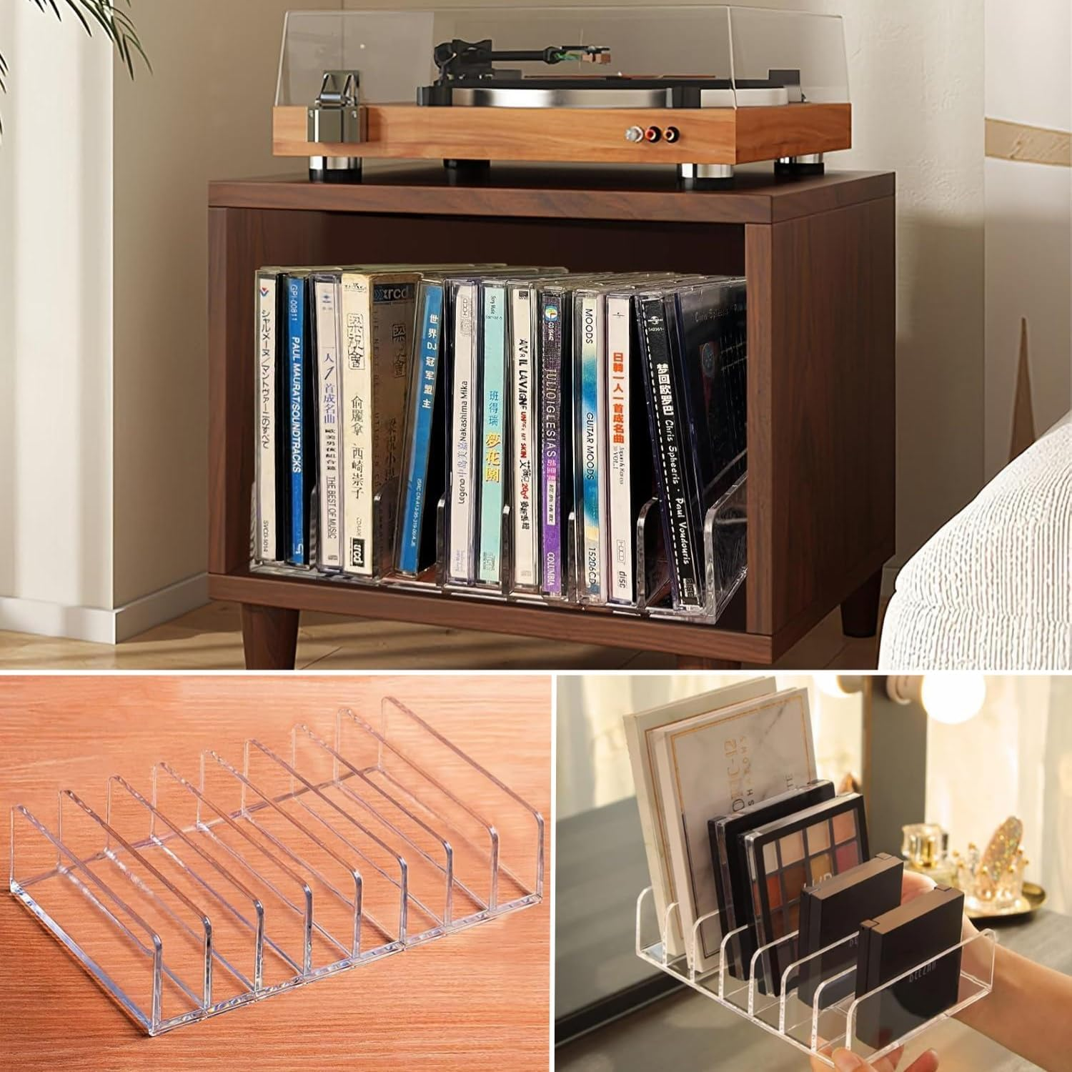 Taicols Stackable Clear Plastic CD Holder, CD Rack DVD Storage, DVD Transparent Storage Box, CD Display Rack Holds Acrylic DVD/CD Holder 7 Grid Holder Hold up 7 to 14 Standard CD Organization (Large) image number 4