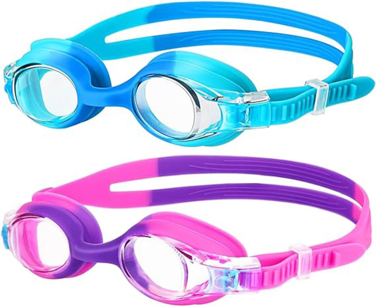 2Pack Kids Swim Goggles, No Leaking anti Fog Kids Goggles Swimming Goggles with Clear Wide Vision, Waterproof Kids Swimming Goggles with Ear&Nose Plug for Boys Girls Children