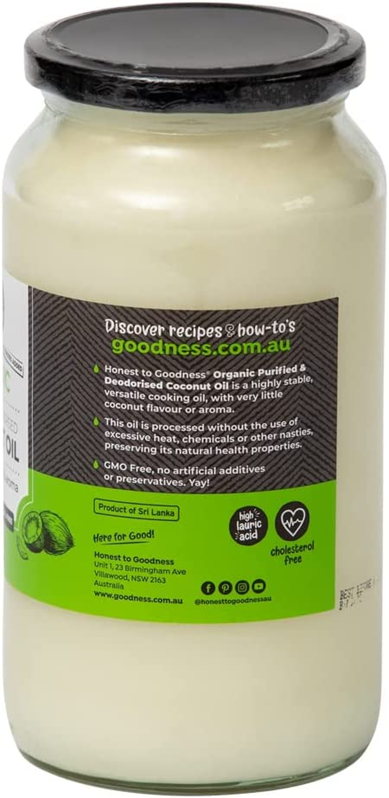 Honest to Goodness, Organic Coconut Oil Purified/Deodorised, 1 Liter - High-Quality Cooking Oil, with Minimal Coconut Flavour or Aroma, High Smoking Point. image number 2