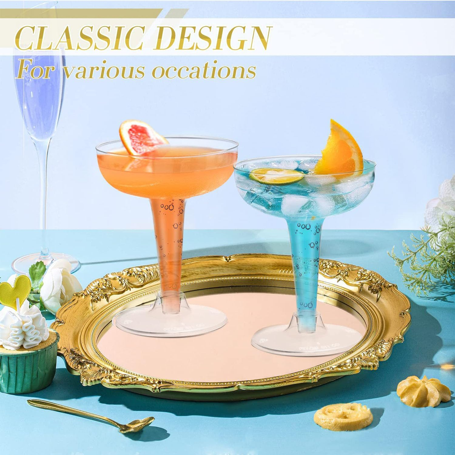 WADY 30 Pack Plastic Champagne Flutes, 120ML Plastic Champagne Glasses, 4 OZ Plastic Glitter Champagne Flutes, Perfect for Wedding, Thanksgiving Day, Christmas, Birthdays, Outdoor & Parties (Clear) image number 1