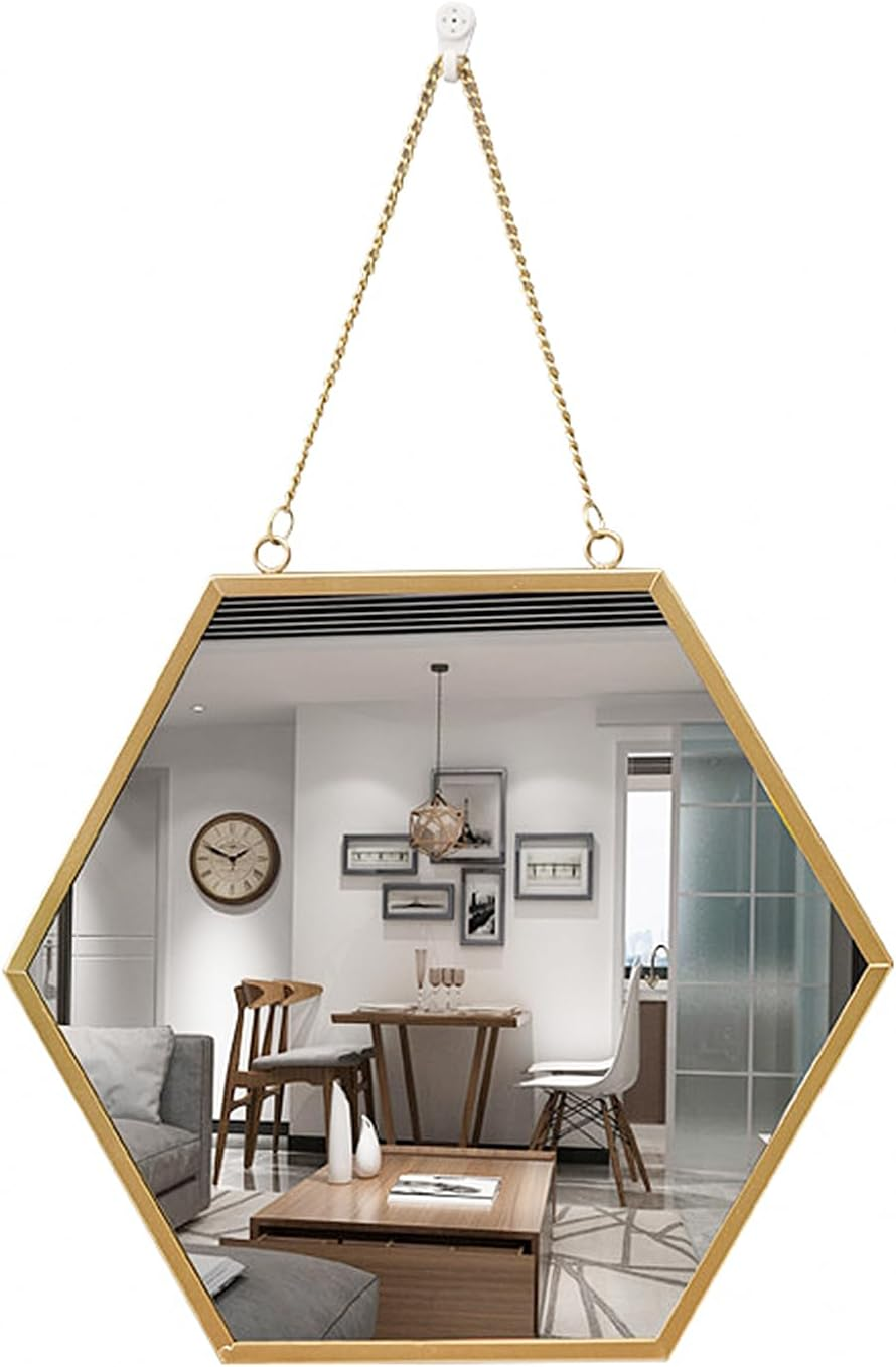 Lvpradior Gold Wall Mirror with Chain &ndash; Wall Mounted Vanity Mirror for Hallway, Bathroom, Vanity, Living Room Decorative (1 Large) image number 1
