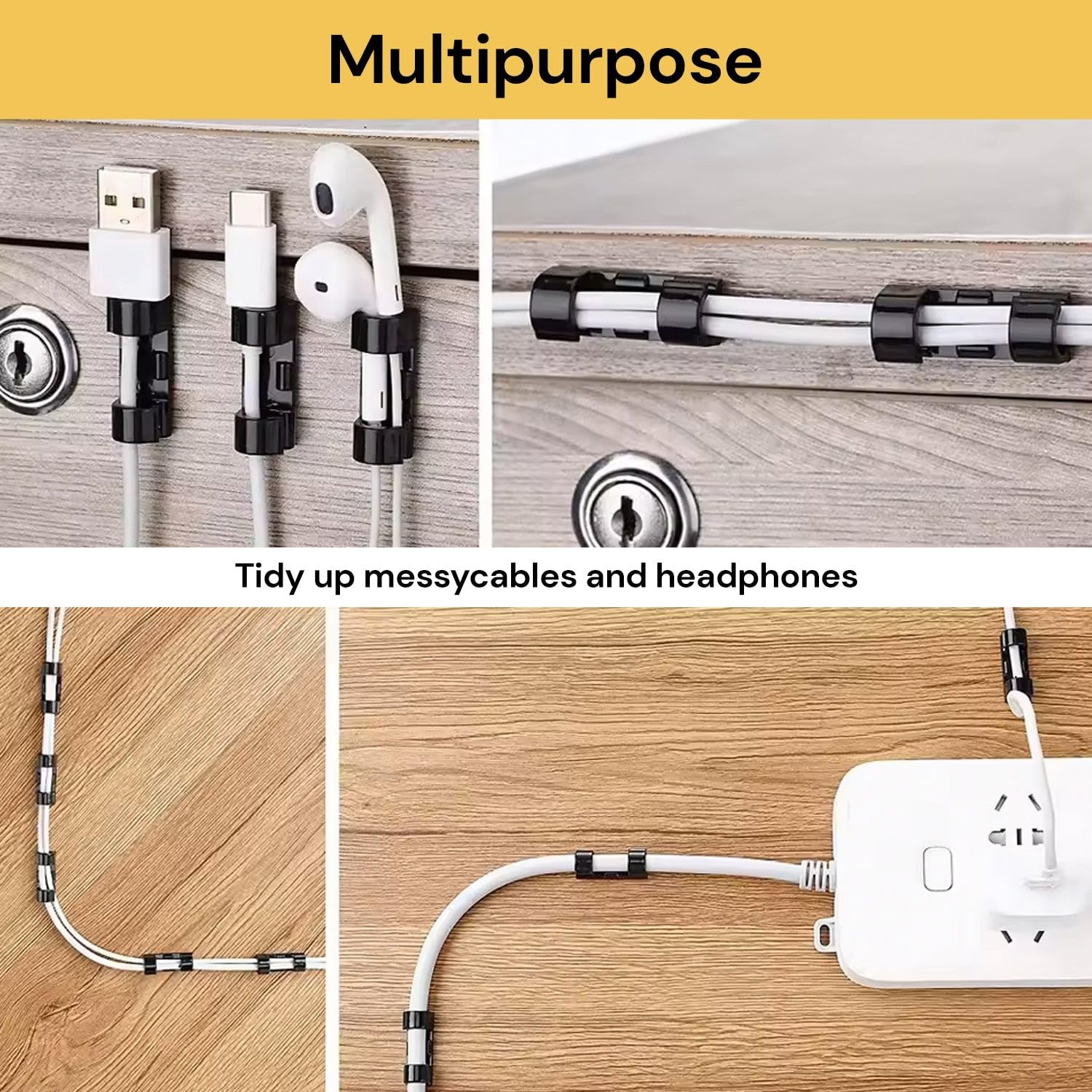 EZONEDEAL Black Cable Clips Cord Management System, for Organizing Cable Cords Home and Office, Self Adhesive Cord Holders Desk Cable Organizer (40 PCS) - 60 Pcs image number 1