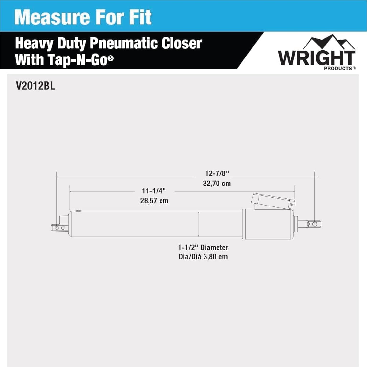 Wright Products V2012BL Heavy Duty Tap-N-Go Pneumatic Closer, Black image number 3