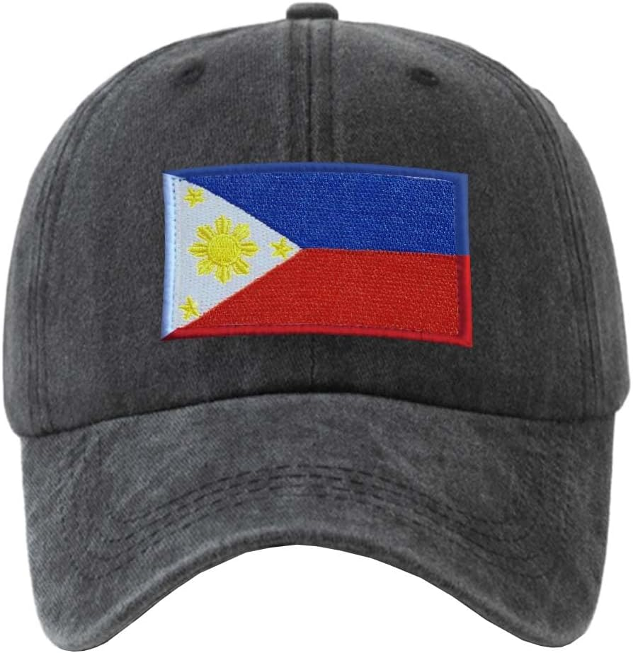 Raymnord Philippines Washed Black Baseball Hat,Cap with Filipino Flag Patch,Adjustable Souvenirs Headgear for Sports Runing Men Women image number 3