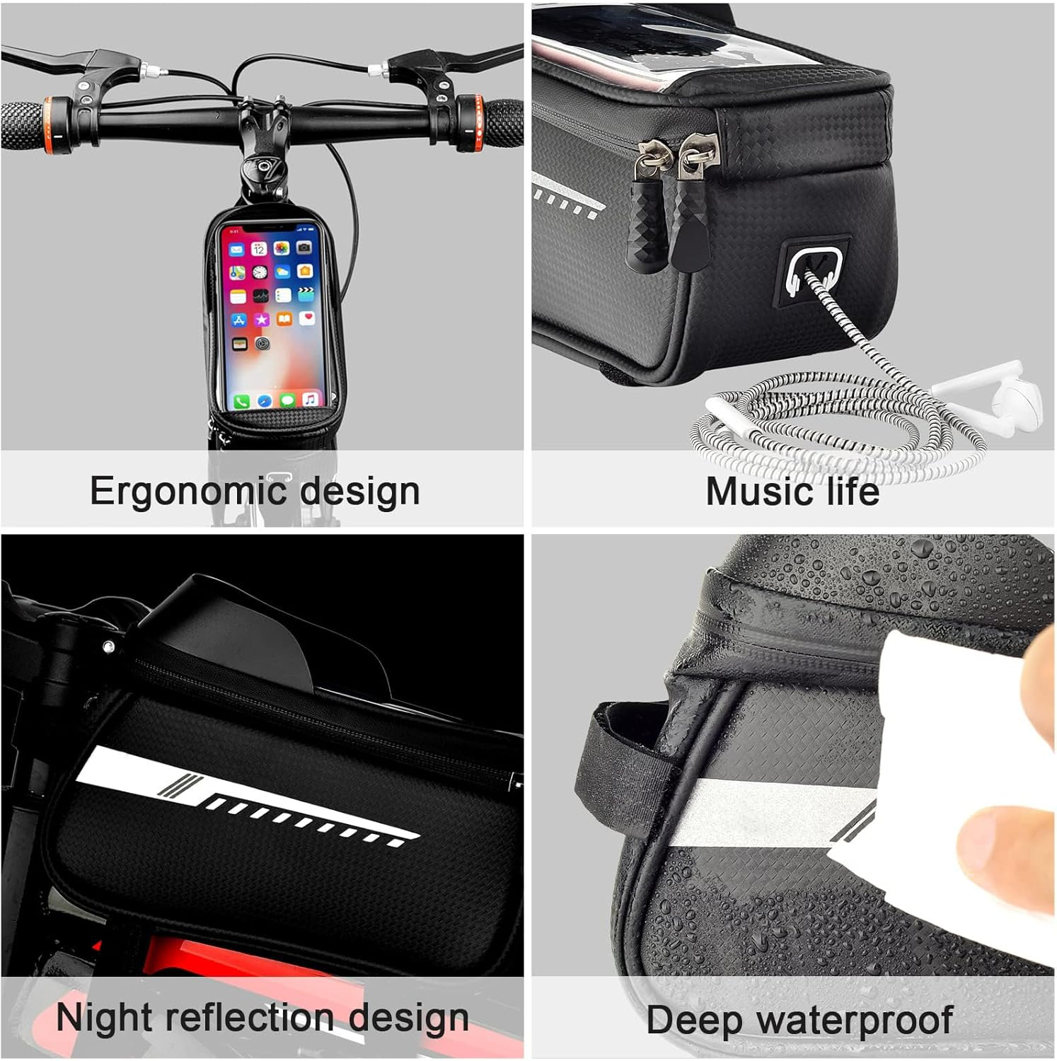 VNPONV Bike Phone Bag Waterproof under 7'' with Rain Cover, Bike Frame Bag for Phones, Phone Holder for Bike Accessories, Bicycle Phone Front Frame Bag with Sensitive TPU Touch-Screen image number 6