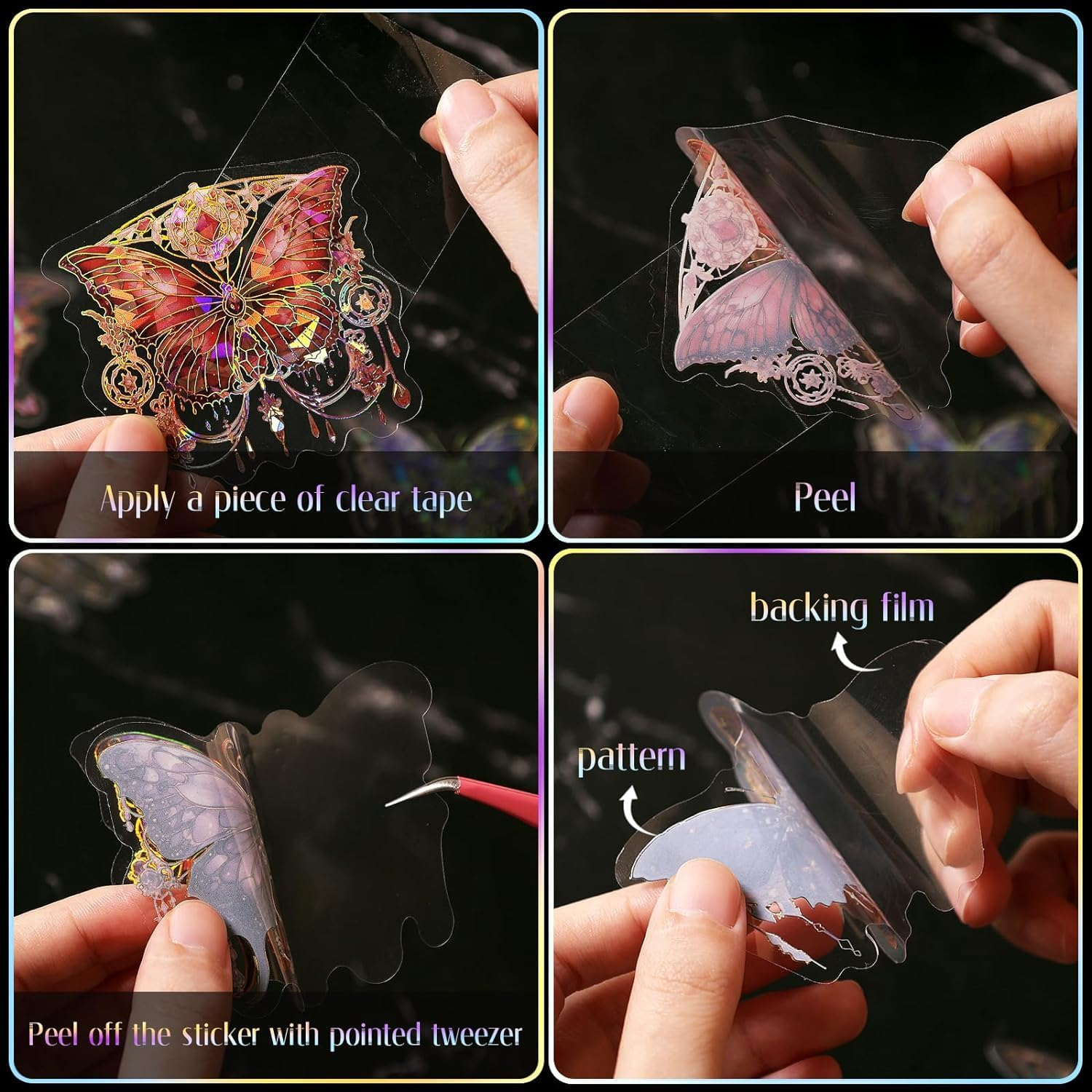 Butterfly Stickers Set - 120 Pcs Transparent Holographic Stickers for Scrapbooking, Resin Art, Junk Journals | Waterproof UV DTF Decals, Bullet Journal, Planner | Crystal, Fairy & Animal Themes image number 2