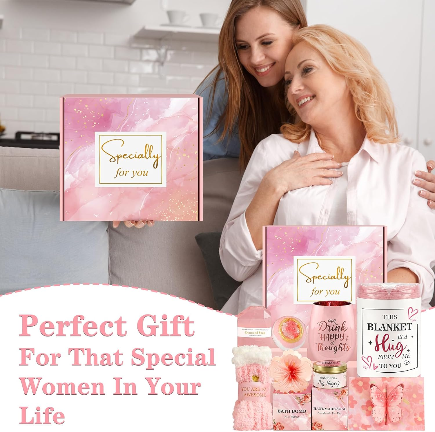 Gifts for Women, Rose Pamper Spa Gift Basket for Women, Christmas Gifts Box Kit with Blanket for Her Mother Wife Girlfriend Sister Daughter Colleague image number 5