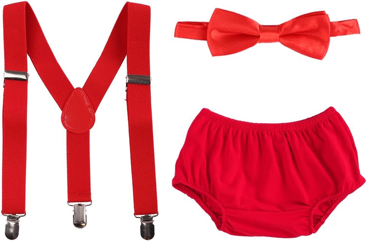 Baby Boys Cake Smash Outfit First Birthday Bloomers Bowtie Suspenders Clothes Set