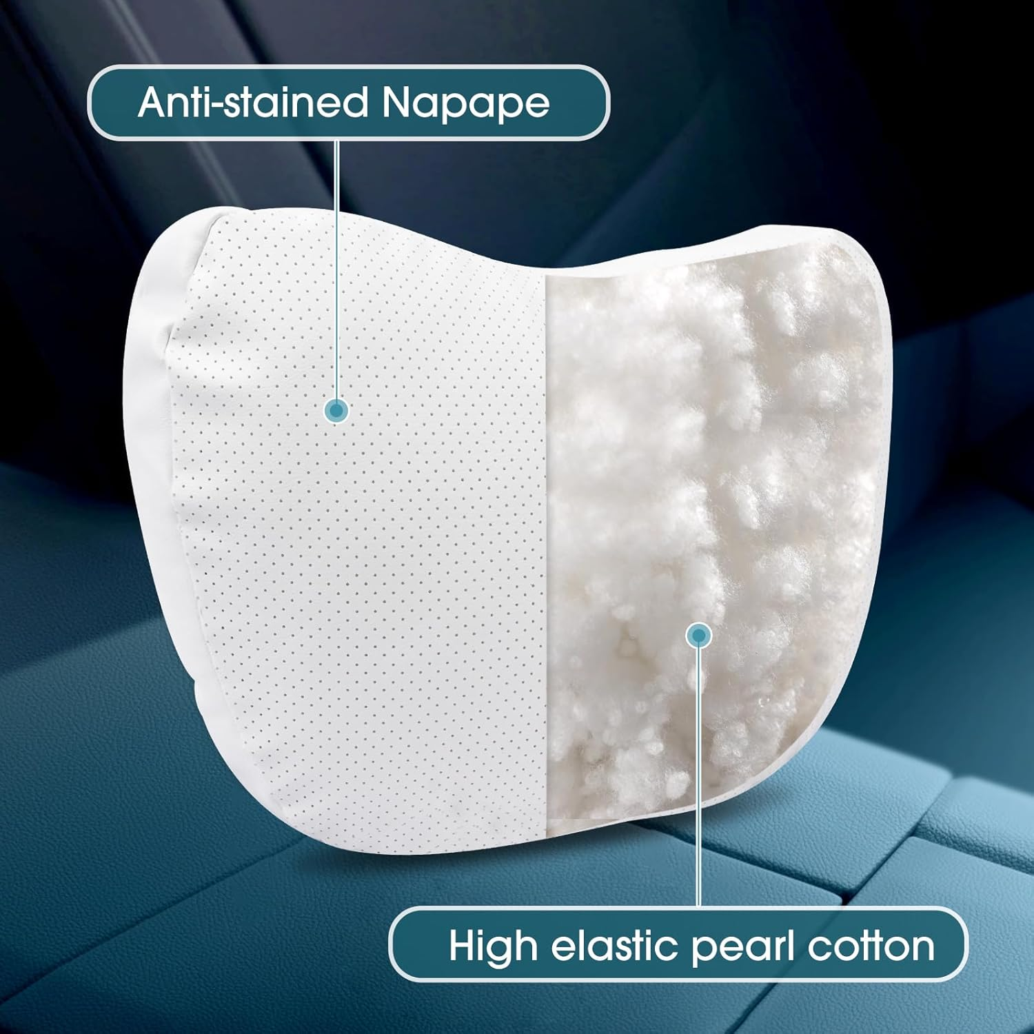 Kzeux Upgraded Car Seat Neck Pillow - Adjustable Height Headrest Cushion - for Tesla Models 3/Y/S/X High Elastic Pearl Cotton Interior and Ventilated Nappa Leather - Neck Pain Relief (1 Pack White) image number 3