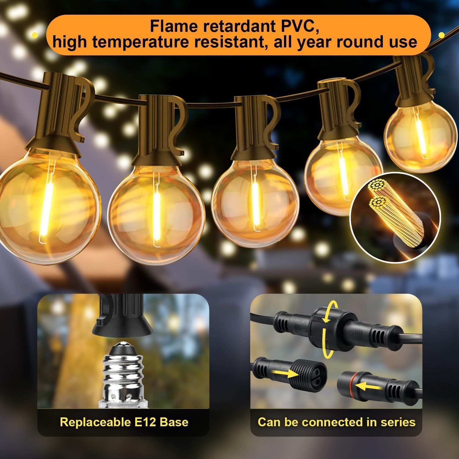 Necomi Festoon Lights Outdoor, 30M 50 Bulbs+2 Spares G40 LED Outdoor Lights, 【Shatterproof】 Waterproof Connectable Commercial Hanging Lights for Christmas Patio House Backyard Balcony Party (AU Plug) image number 2