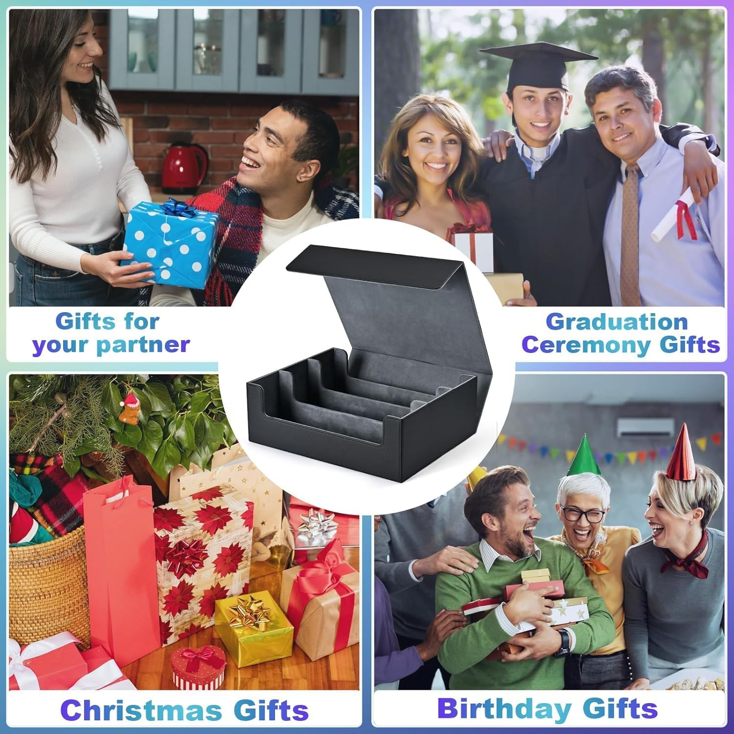 PU Leather Card Deck Case Organizer for Trading Cards, Commander Guard Card Holder 1800+ Card Storage Box, Magnetic Closure Suitable for Game, Sport, TCG, Pokemon Cards -Black