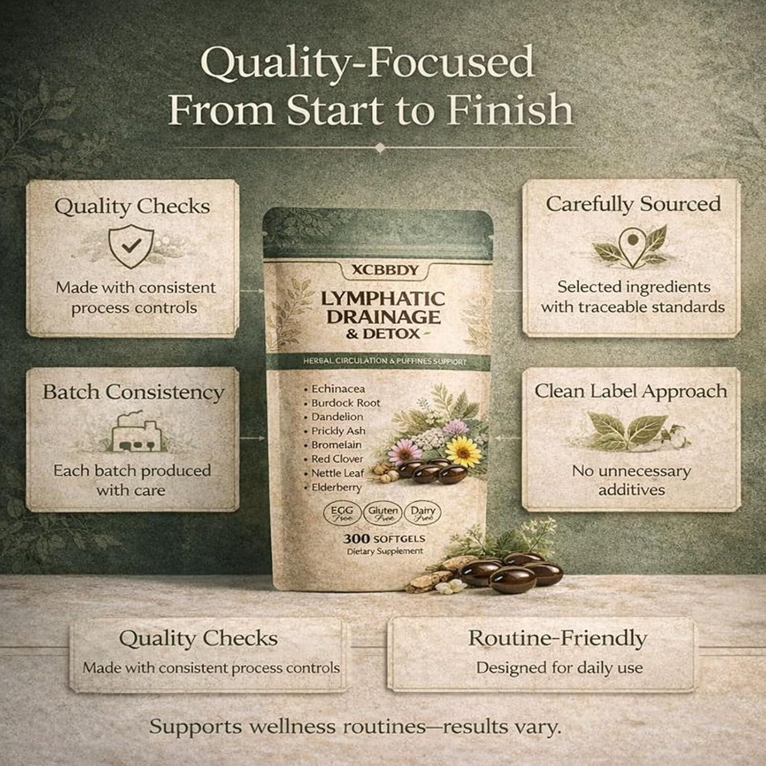 Lymphatic Drainage Soft , Plant-Based Formula for General Body Balance & Everyday Comfort, 300 Ct (1Bag) image number 1