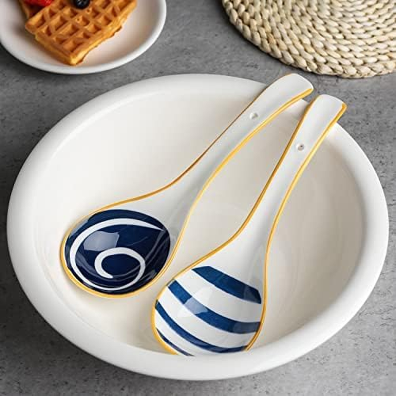 Ceramic Ladle Spoon Set of 4 Long Handle Soup Ladle with Holes Gravy Sauce Ladles Kitchen Cooking Ladles for Cooking Serving (Style 2) image number 4