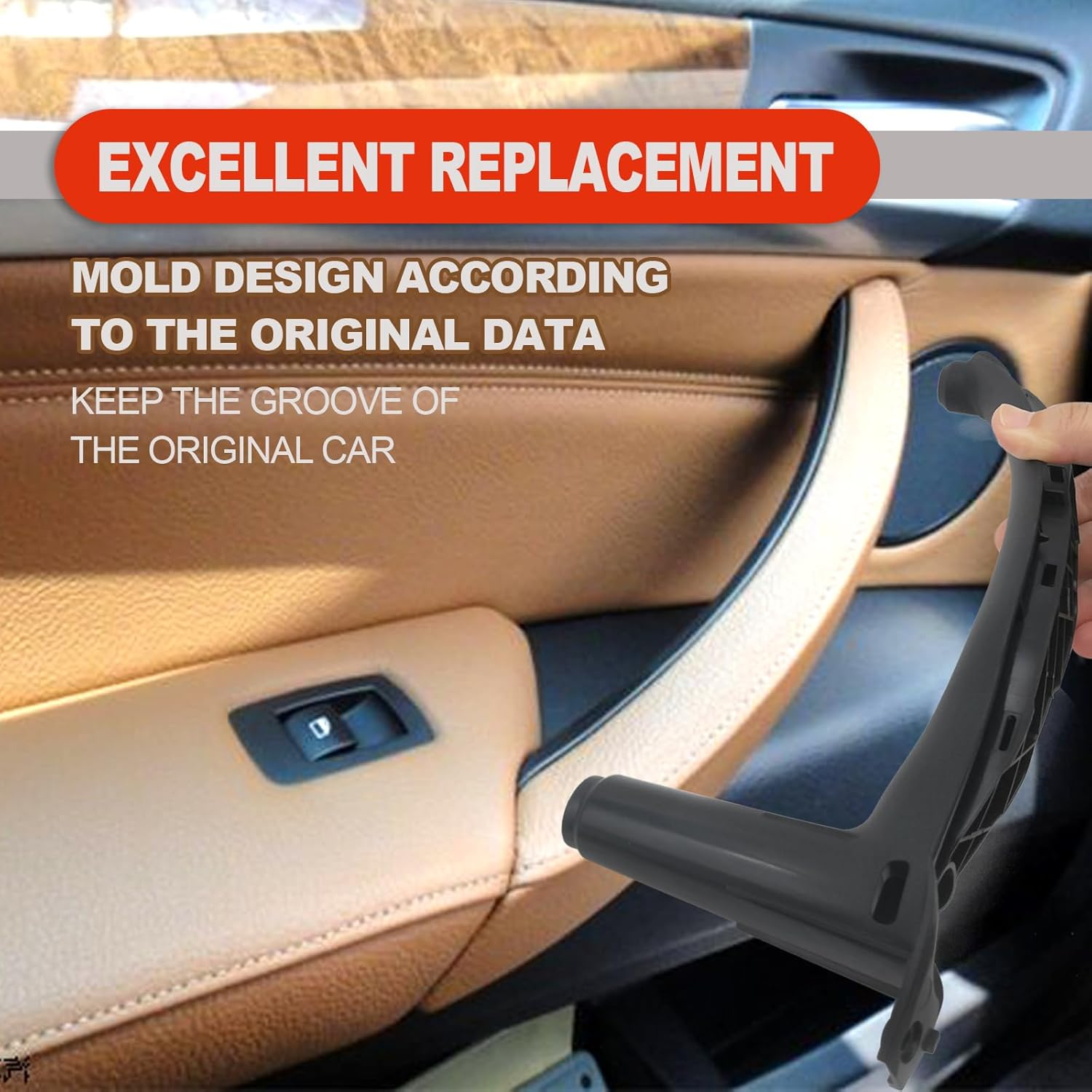 RBOKO Left Inner Door Panel Handle Pull Trim Cover Compatible with BMW E70 X5 2008-2013 and BMW E71/E72 X6 2008-2014, Part Number:51416969401 (Black) image number 2