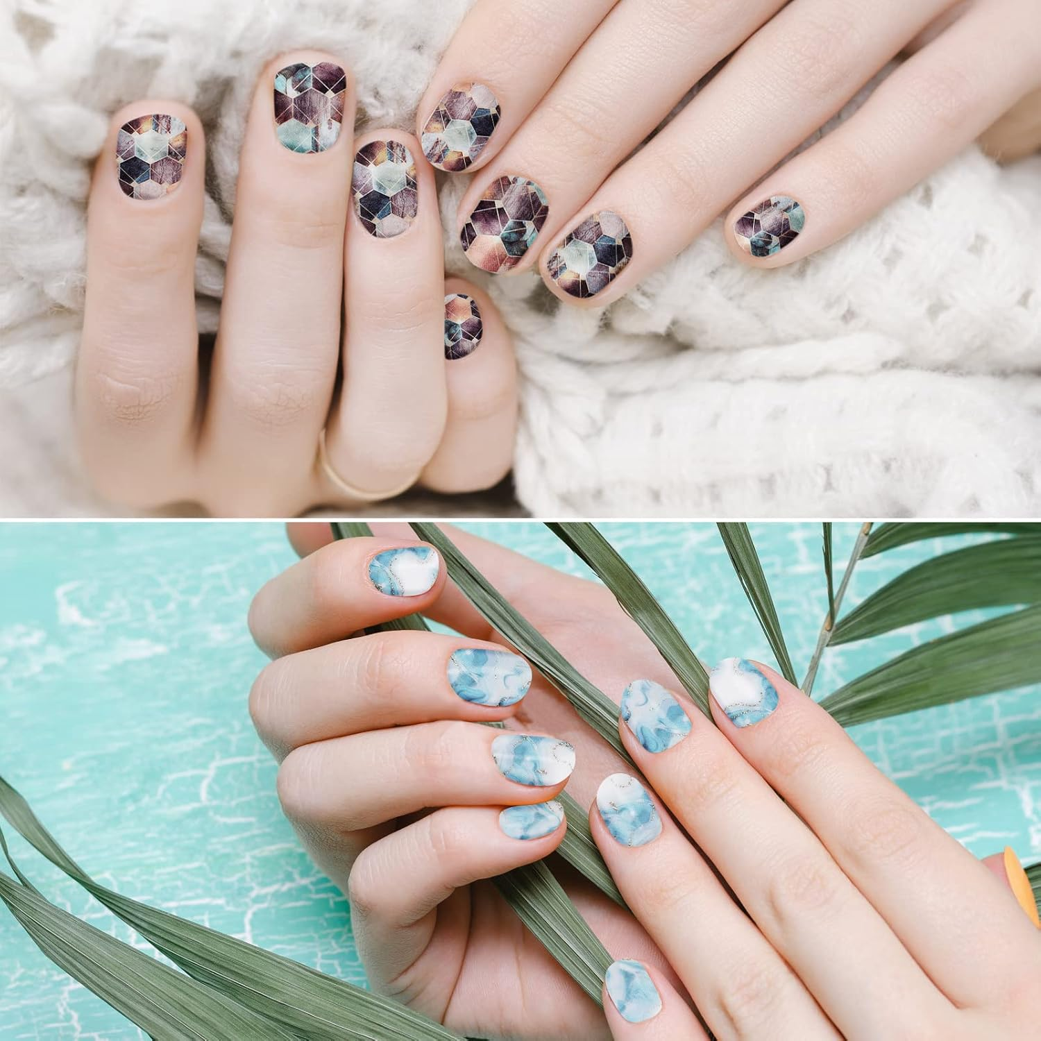 MWOOT 12 Sheets Marble Nail Polish Stickers Wraps, Full Cover Self-Adhesive Nail Polish Strips with 1 Nail File, Marbling Elk Peacock Nail Art Decals Kit for Women Girls Manicure Salon Decoration image number 3