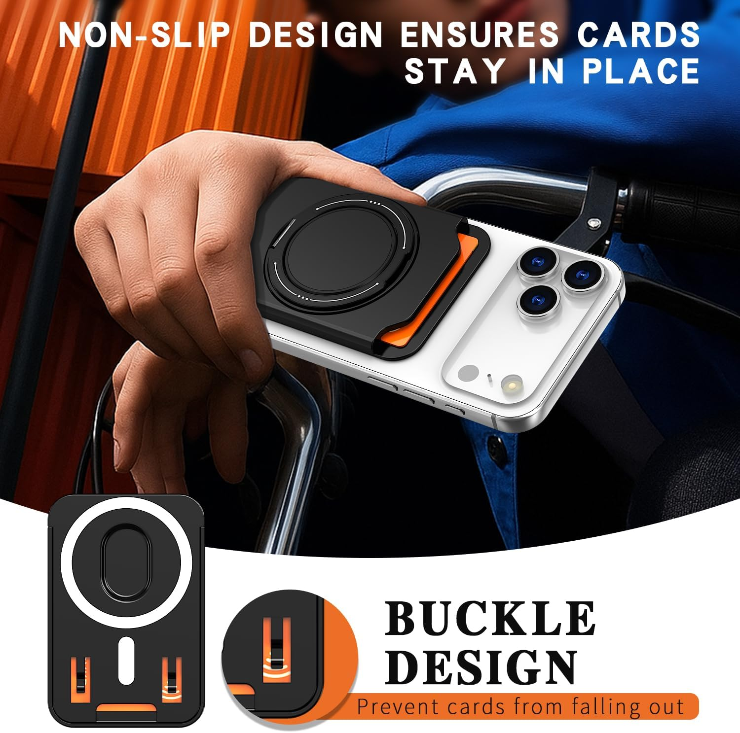 Vrythn for Magsafe Wallet with Stand, Lightweight Phone 2-Cards Wallet Holder for Iphone 17/16/15/14/13/12 Series image number 6